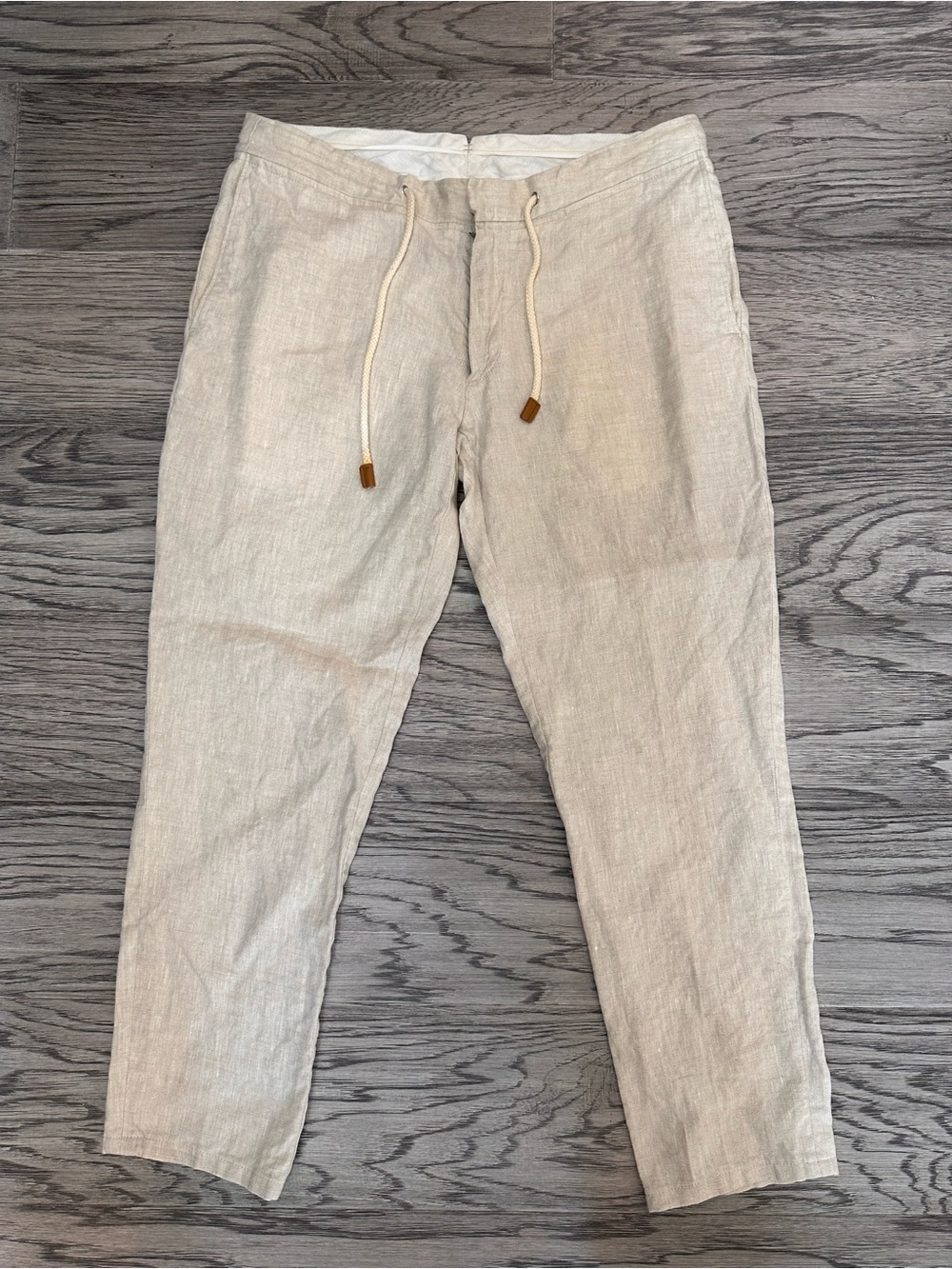 zara - Men's Drawstring Linen Chinos - Light Beige